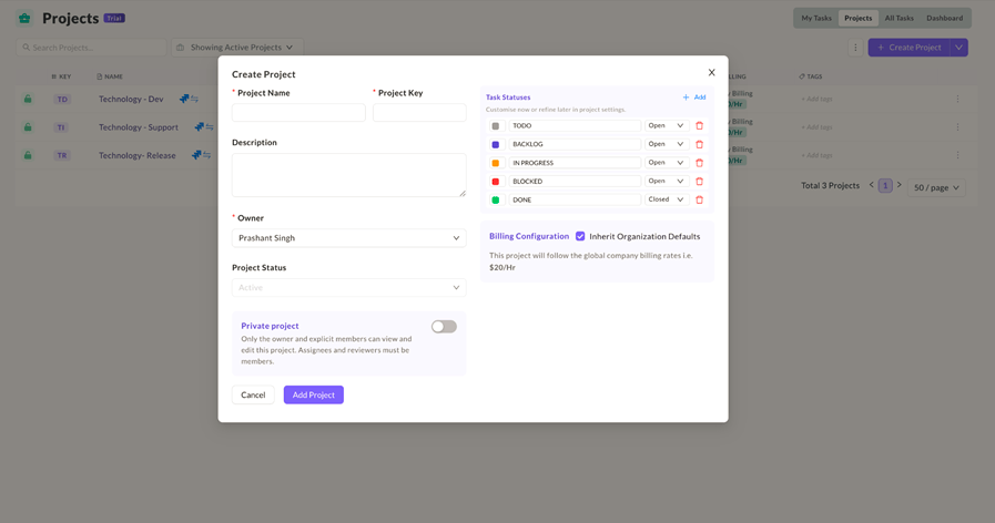 Creating a project